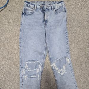 American Eagle Outfitters Light Blue Straight-Leg Distressed Jeans